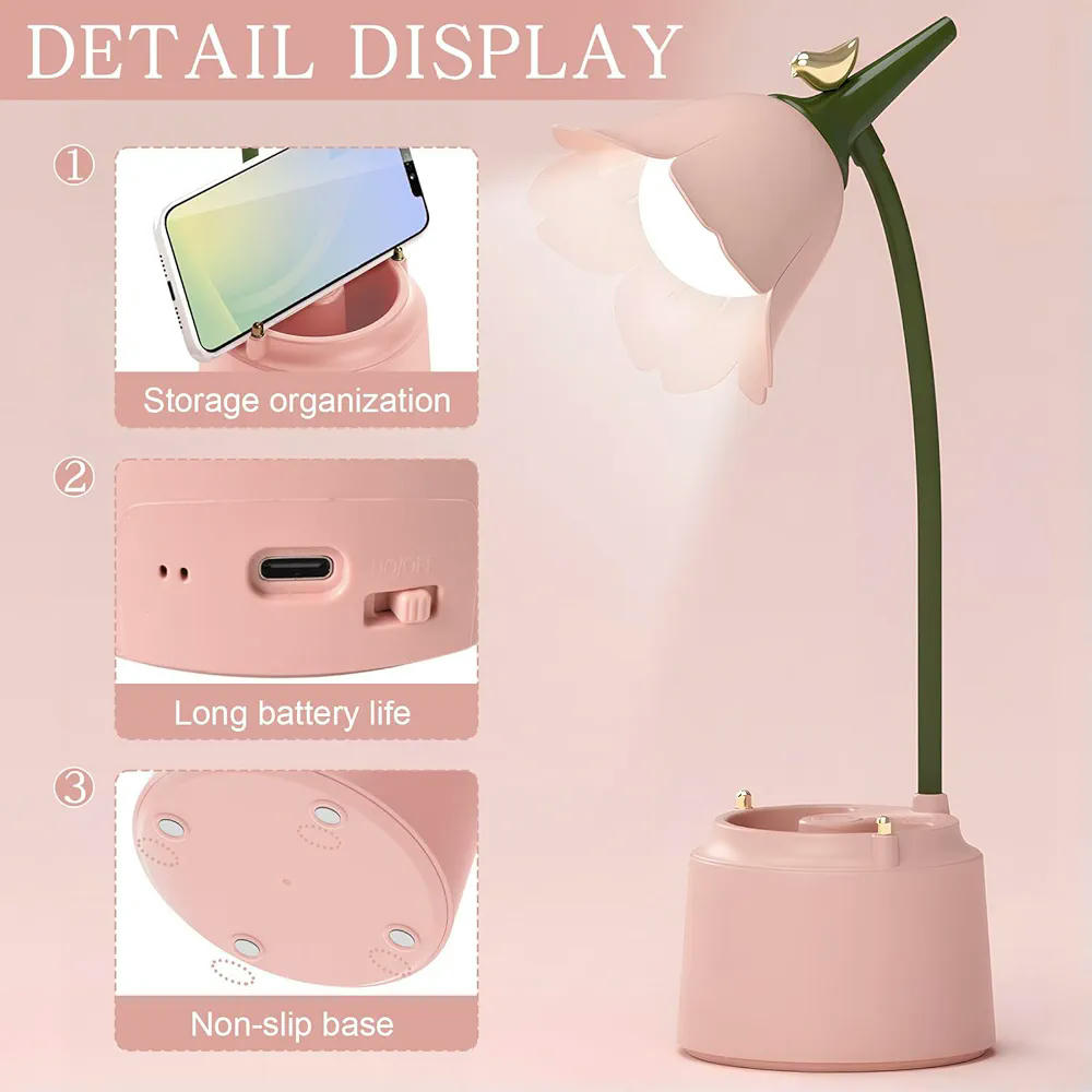 Lámpara de Escritorio LED, Recargable con batería, Infantil con Cuello Flexible y Luz Regulable (Color Verde)
