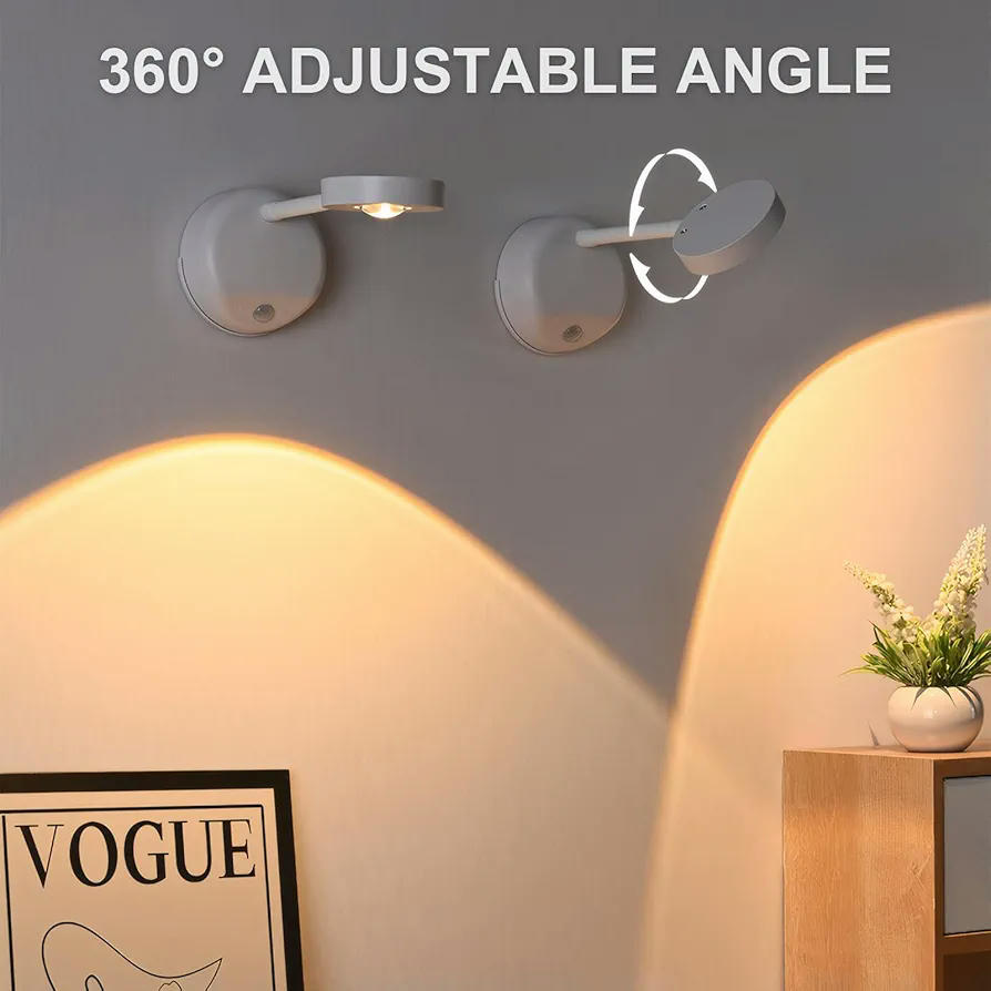 Aplique LED de Pared con Sensor de Movimiento y Carga USB, Luz Regulable para Interiores (Blanco)