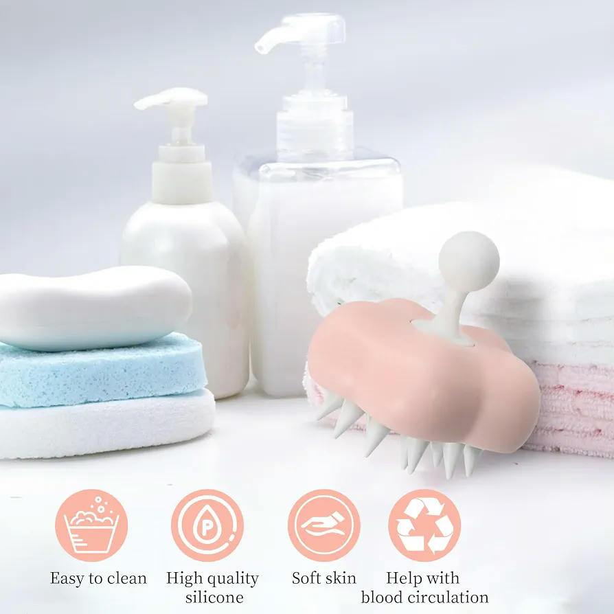 Masajeador para el cuero cabelludo, ideal para fortalecer raíces, relajar y eliminar caspa, uso diario y de viaje (Rosa)