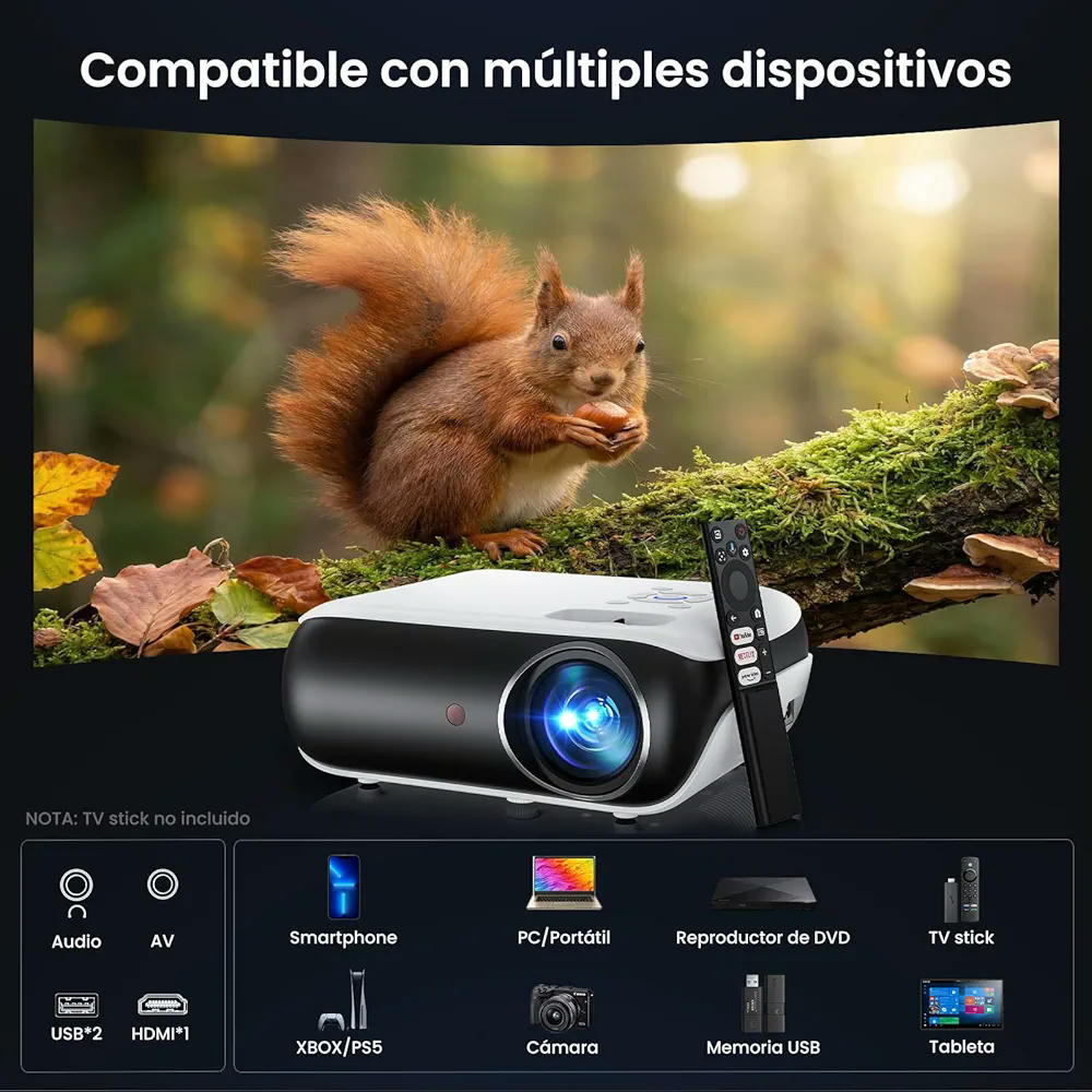 HAPPRUN 510G Proyector Inteligente 4K con Google TV, 1000 ANSI Lúmenes, 1080P Full HD, Dolby Audio, WiFi 6, Bluetooth 5.2, Control por Voz, Compatible con Netflix y YouTube