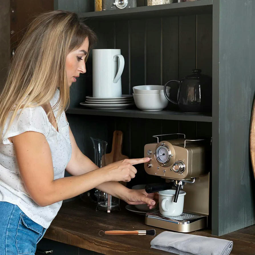 Set de Limpieza para Cafeteras con Brocha de Madera y 2 Paños de Microfibra (Gris)