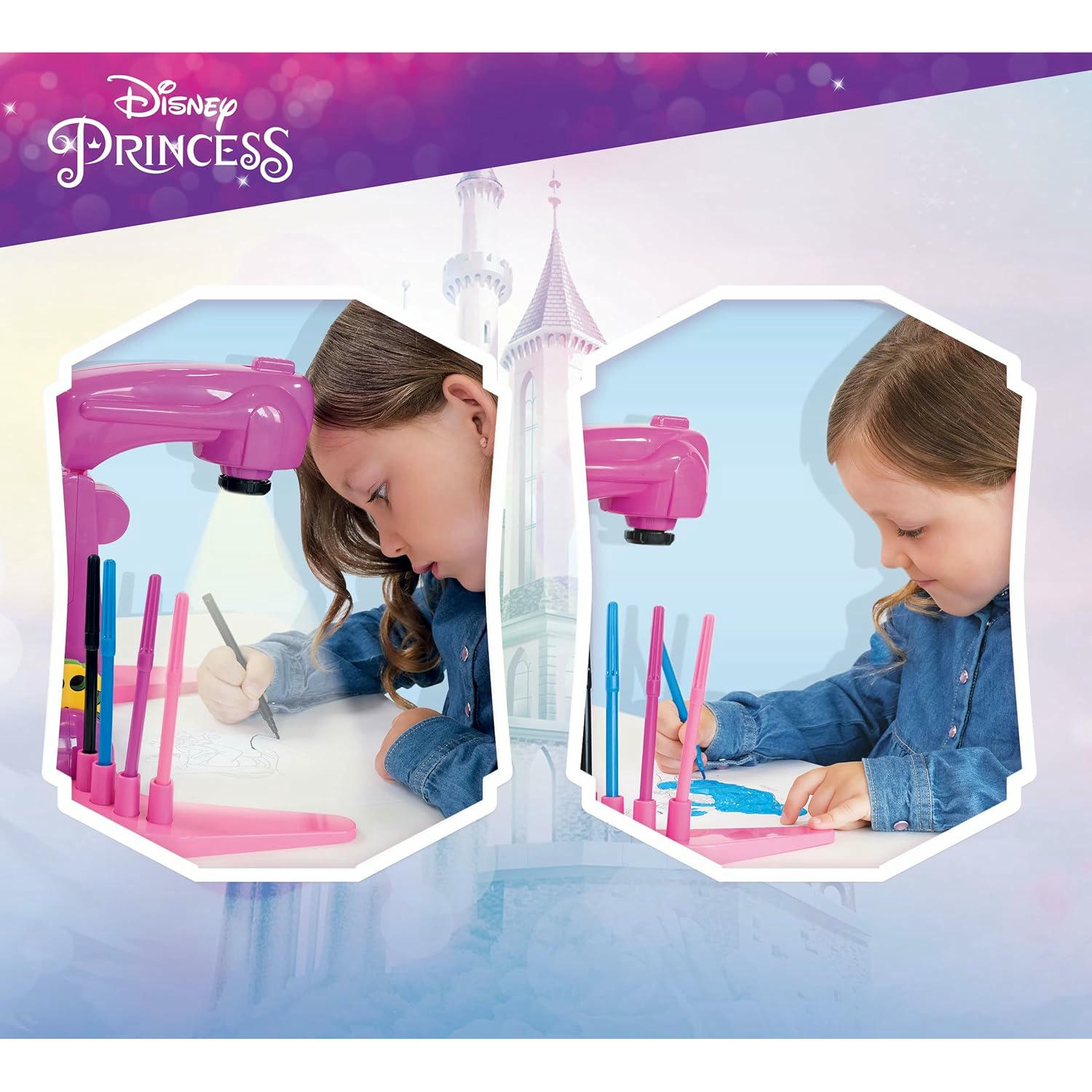 Lisciani Giochi - Escuela de dibujo con proyector de PRINCESAS DISNEY - Para niños a partir de 3 años - Aprende a dibujar con modelos proyectados - Incluye modelos, papel y lápices - Juego creativo