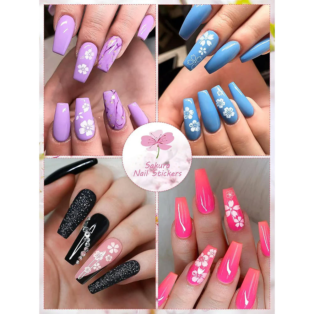 Pegatinas de Flores de Cerezo Blancas 3D, 8 Hojas Autoadhesivas para Uñas, Calcomanías Decorativas para Nail Art, Ideal para Uñas Acrílicas y Postizas (color blanco)