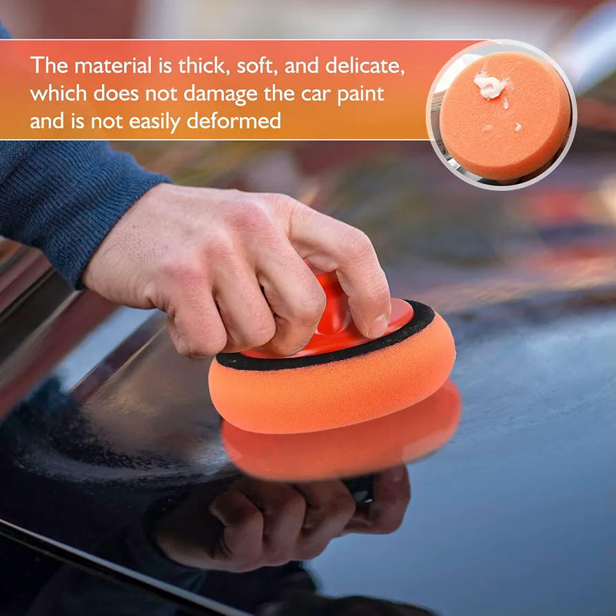 Kit de esponja de pulido automático con 5 almohadillas y mango antideslizante para coches y motocicletas (Naranja)