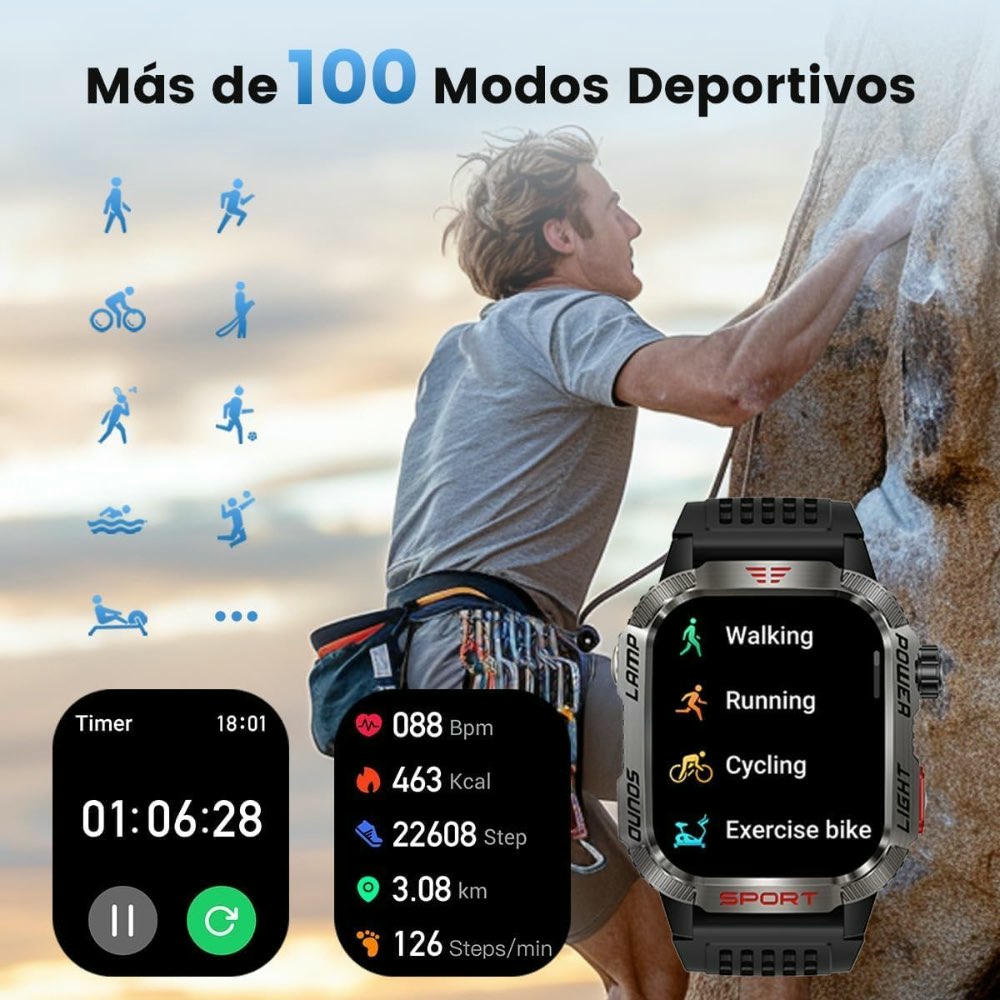 Reloj inteligente para hombre, modelo 2.01 pulgadas, smartwatch deportivo con llamadas Bluetooth, más de 100 modos de deporte, IP68, monitoreo del sueño, compatible con iOS y Android (Negro)