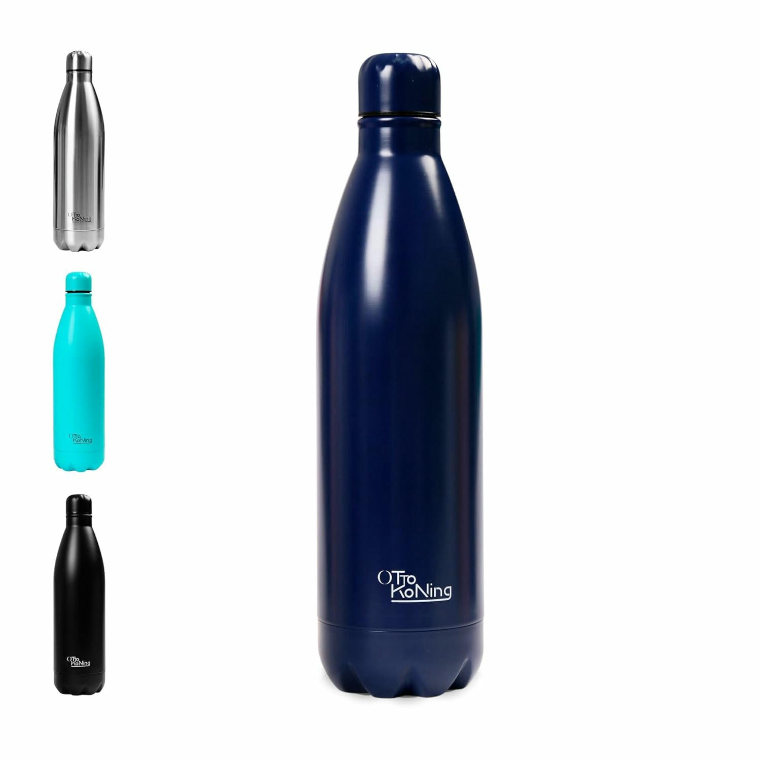 Botella de Agua Acero Inoxidable 1 Litro-Otto Koning-Botella Térmica con Doble Aislamiento al vacío para 12 Horas de Bebida Caliente y 24 Horas de Bebida Fría. Botella Termo a Prueba de Fugas sin BPA