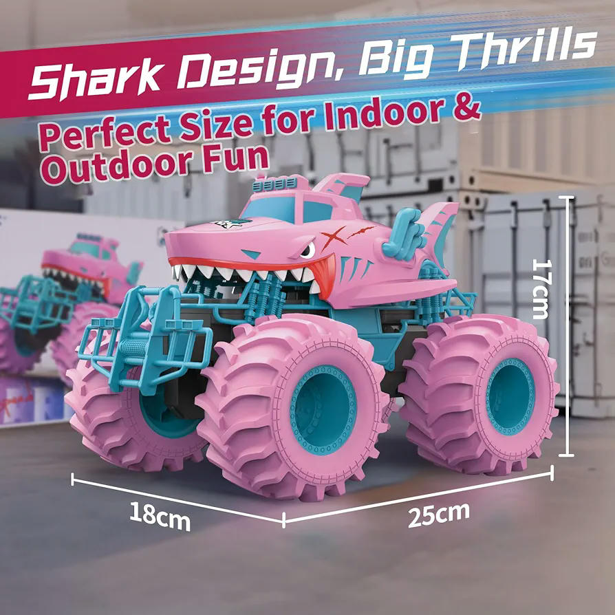 Coche teledirigido anfibio rosa en forma de tiburón para niños y niñas de 4 a 12 años, 4WD