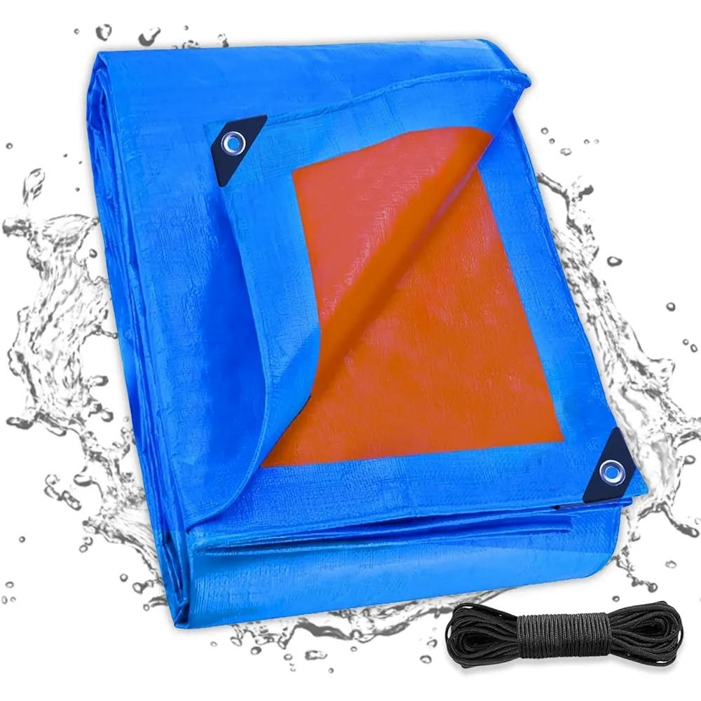 Lona de polietileno 3 x 3 m con ojales de aluminio, impermeable y resistente a rayos UV, con cuerda de 10m, ideal para cubrir camiones, piscinas, muebles de jardín y más