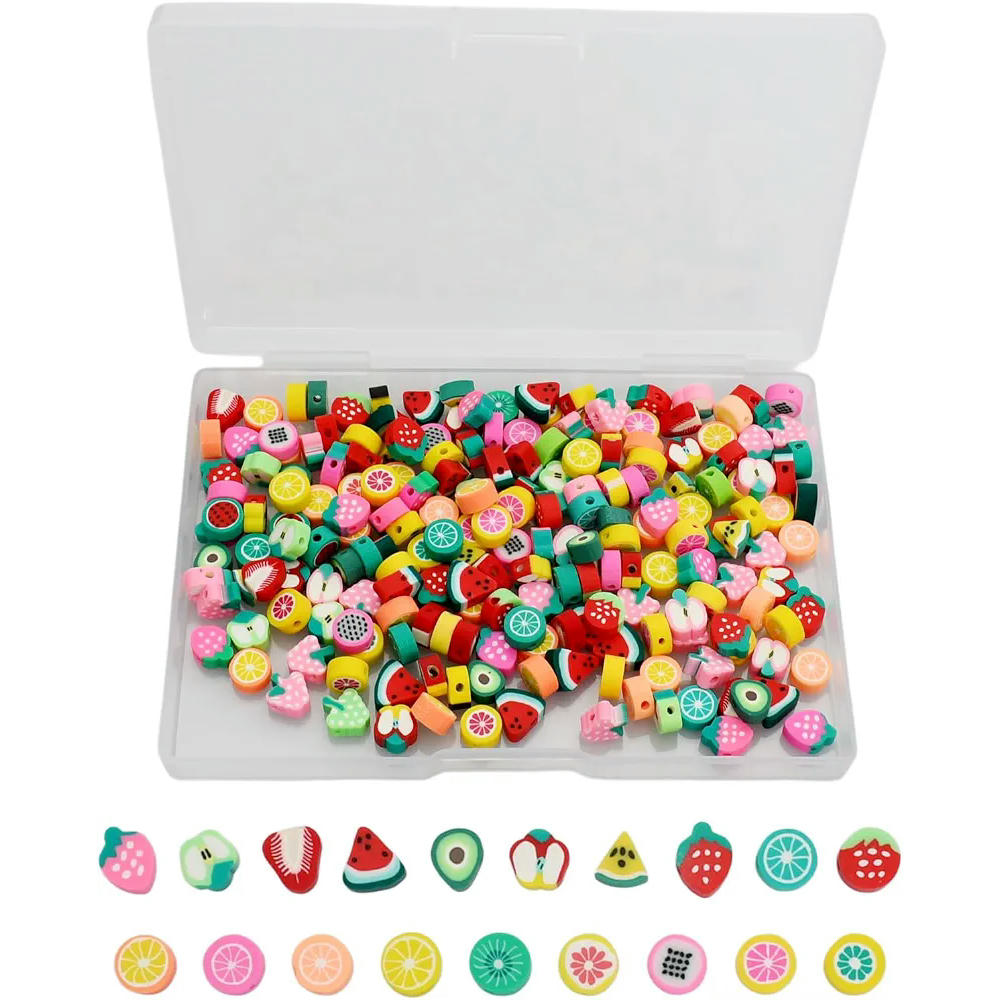 Cuentas DIY de Cerámica Suave, 200 Piezas de 7-10 mm, Colores de Frutas, Ideal para Pulseras y Collares, Incluye Caja de Almacenamiento (Multicolor)