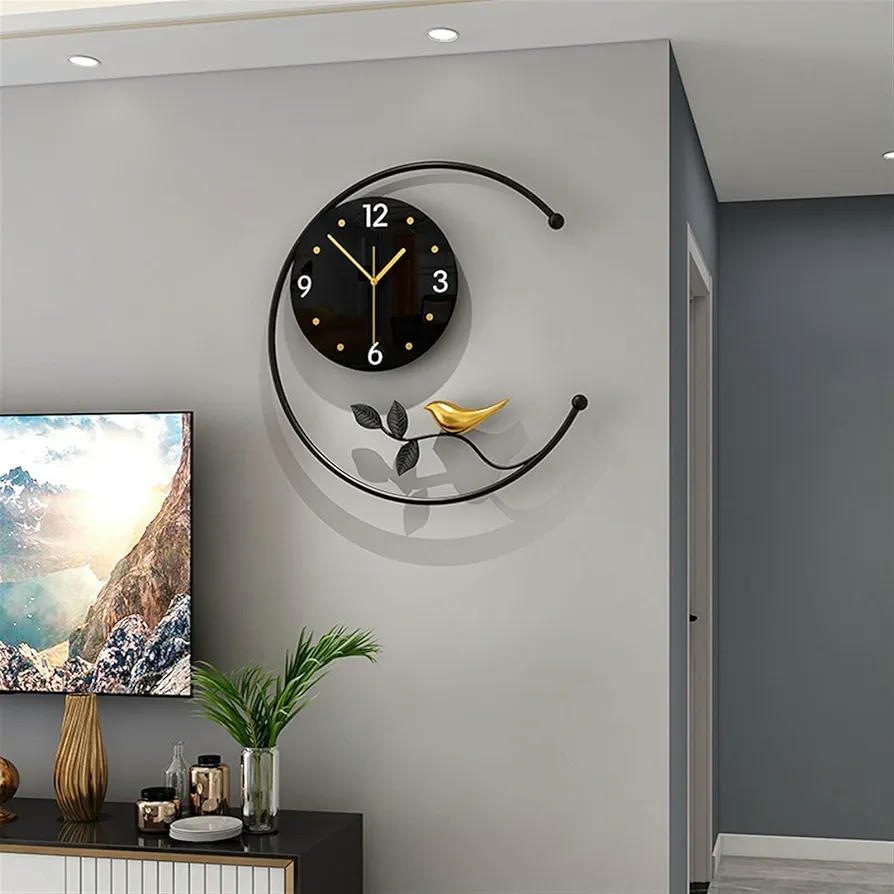 Reloj de Pared Moderno Grande, Reloj Decorativo para Sala, Diseño Creativo y Sencillo, Tamaño Mediano 45 x 46 cm (Color Negro y Dorado)