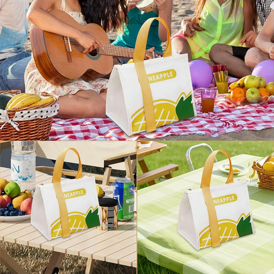 Bolsa Termica Porta Alimentos, Bolsa De Almuerzo Para Oficina, Bolsa de Almuerzo Reutilizable, Aislante y a Prueba de Fugas para Niños y Adultos, Adecuado para el Trabajo, la Escuela (Blanco y Amarillo), diseño de piña