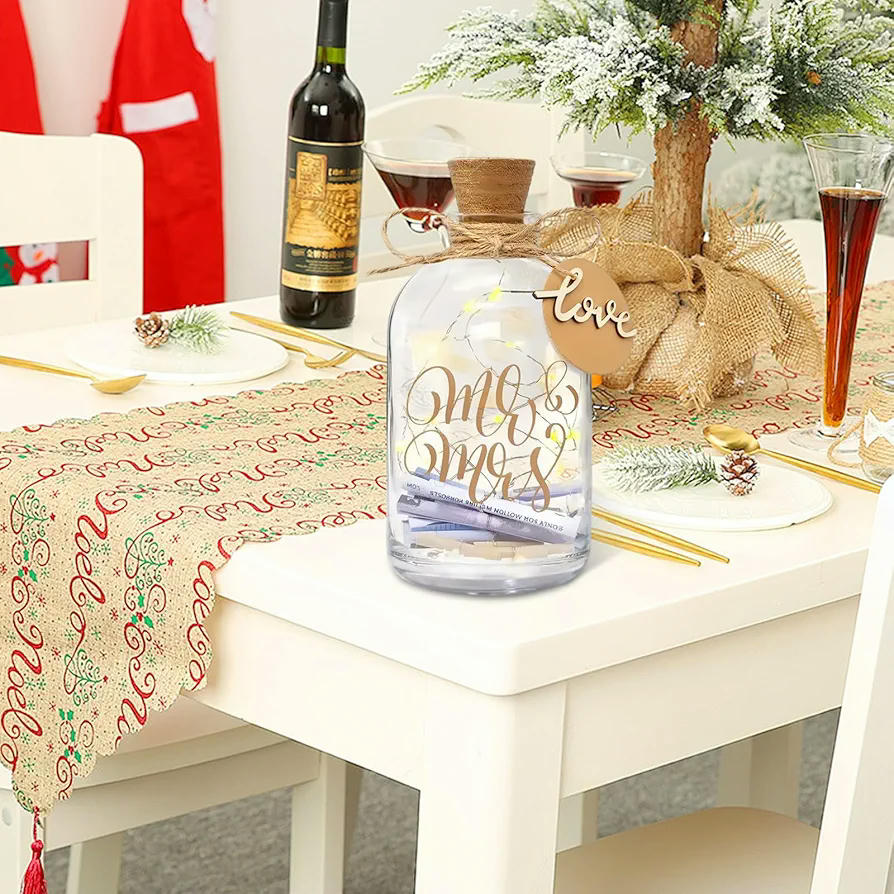 Botella con Luz LED para Boda, Regalo Personalizado para Dinero, Hucha Decorativa Mr y Mrs, Caja Luminosa para Novios y Parejas