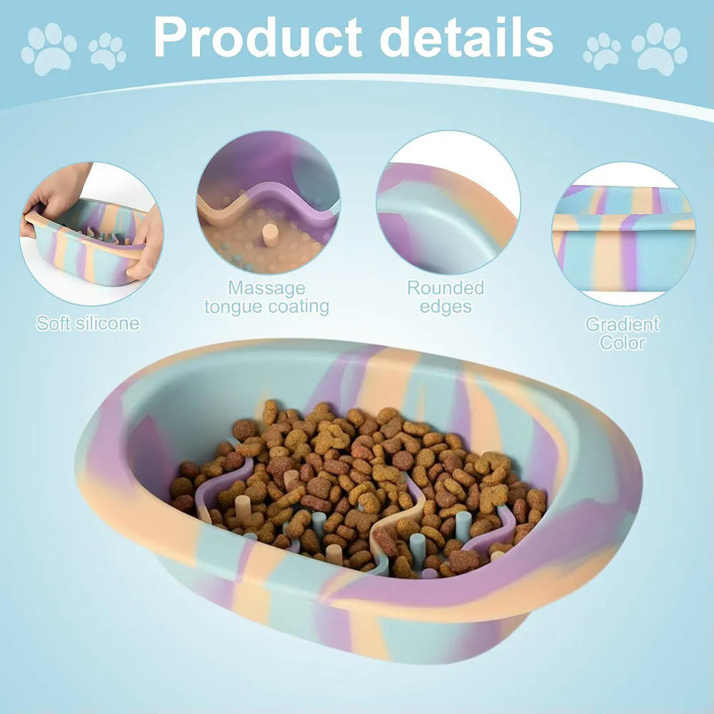 Comedero Antivoracidad de Silicona para Mascotas - Diseño Antideslizante y Saludable (Multicolor Arcoíris)
