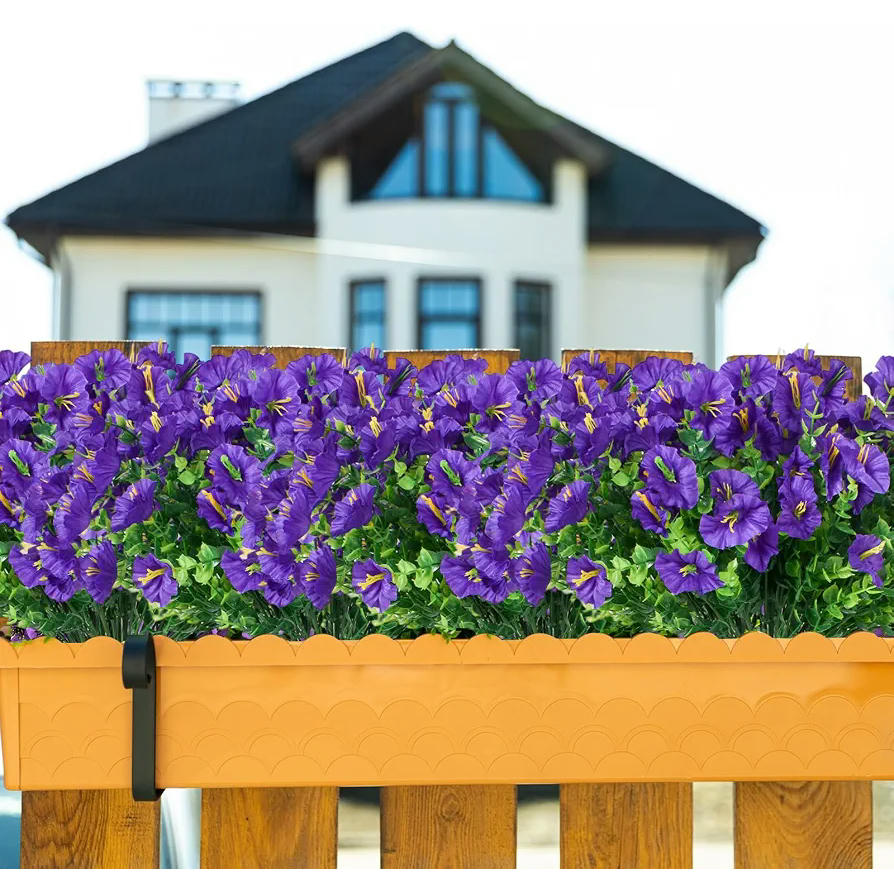 10 Piezas de Flores Artificiales Moradas para Decoración Exterior con Protección UV (Morado)
