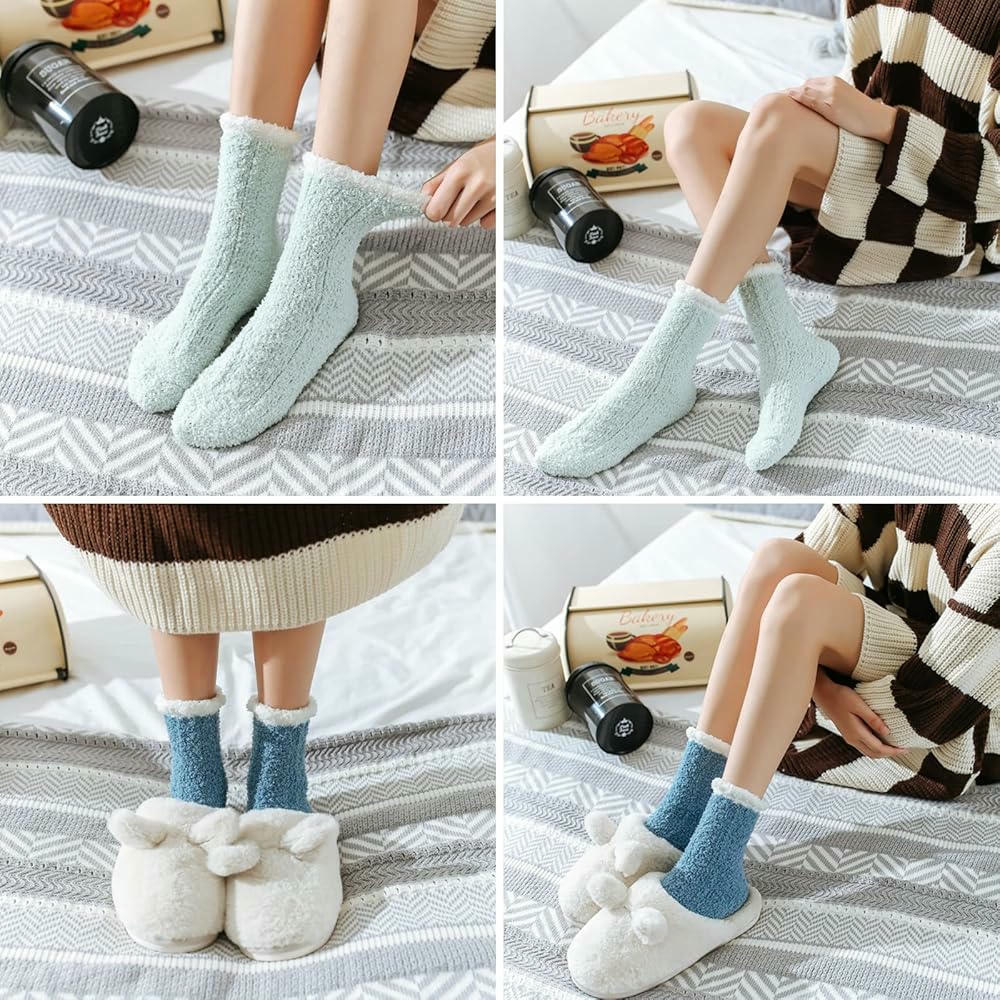 6 pares de calcetines térmicos para mujer, suaves y elásticos, ideales para invierno, diseño esponjoso, cómodos para el hogar, Talla 35-39 (multicolor)