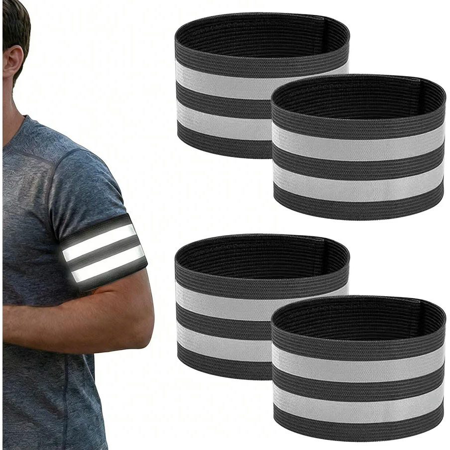 Banda Reflectante Elástica 4 Unidades - Brazalete de Alta Visibilidad para Correr y Ciclismo Nocturno (Negro)