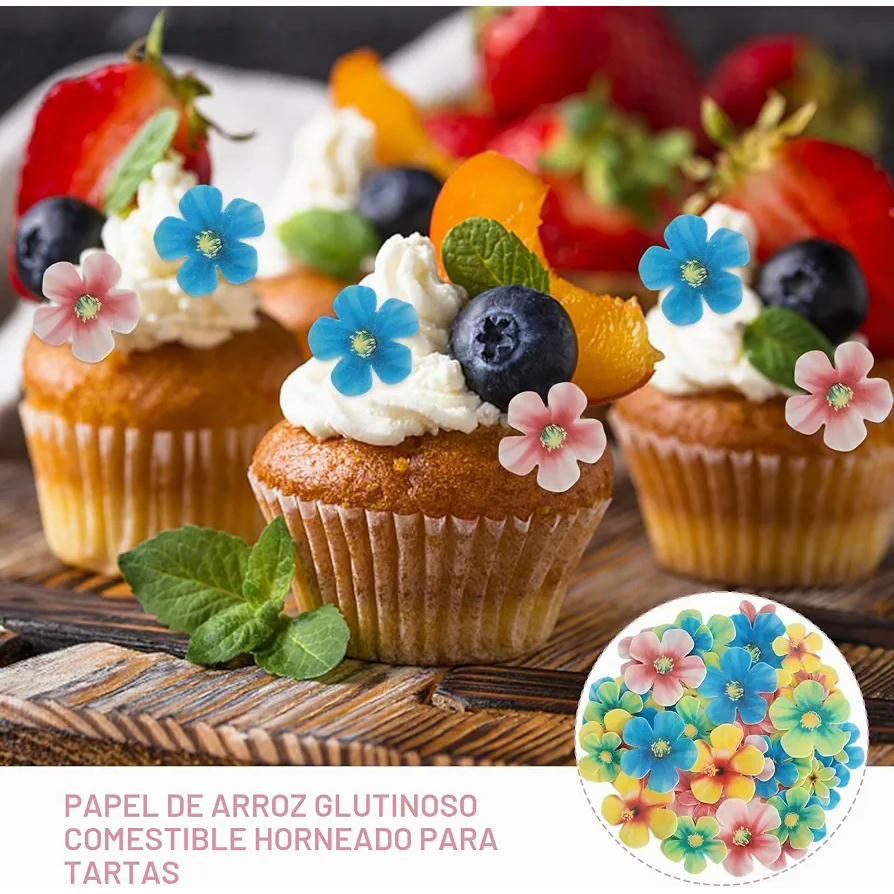 70 Piezas de Adornos Comestibles para Tartas y Postres con Flores Decorativas