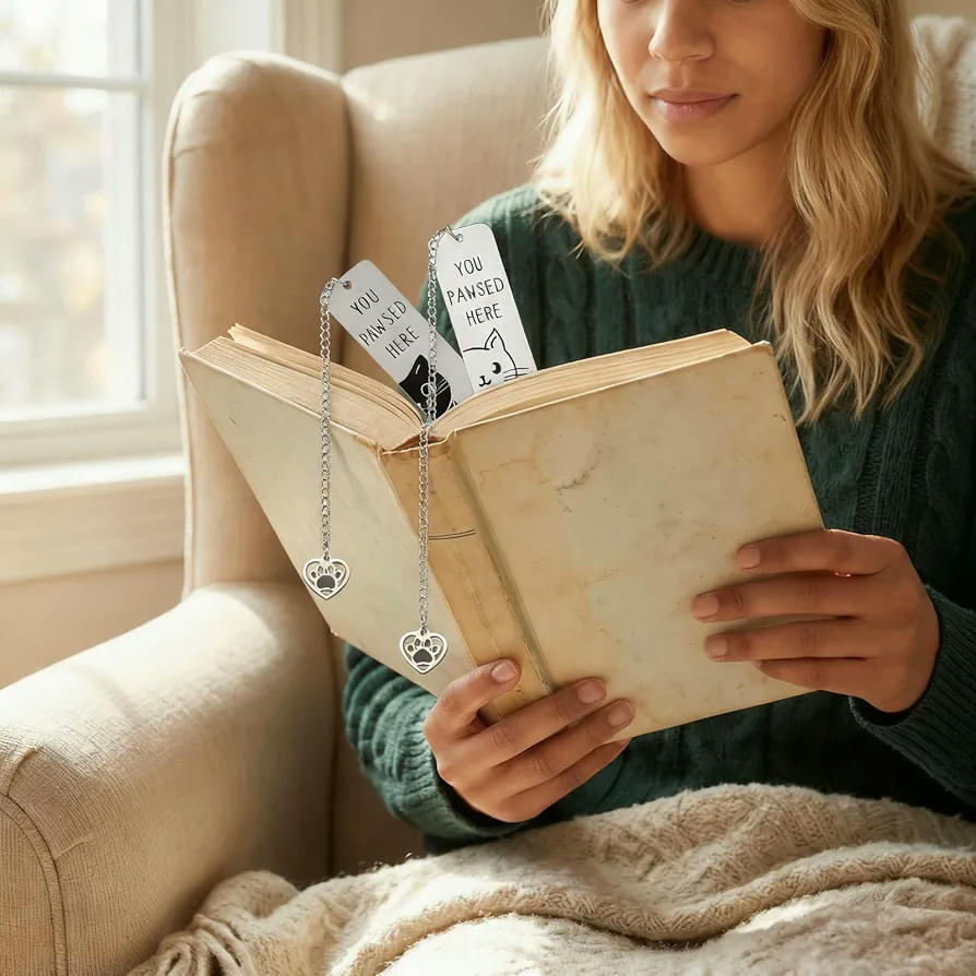 Set de 2 Marcapáginas Metálicos con Diseño de Gatos, Regalo Ideal para Amantes de la Lectura, 26 cm