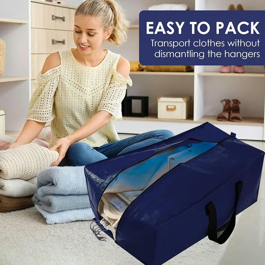 Bolsa de almacenamiento de 92 L, 2 unidades, para mudanza y almacenamiento de ropa, camping y más, Negro