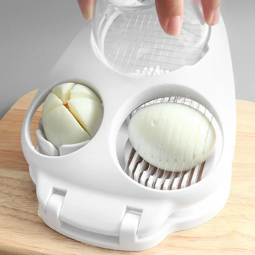 Cortador de Huevos 3 en 1 con Abridor y Alambres de Acero Inoxidable para Alimentos Blandos (Blanco)