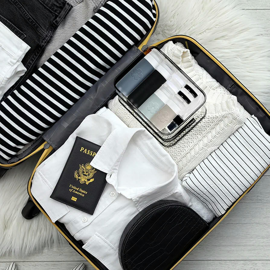 Botellas de viaje de silicona, set de 18 piezas, contenedores portátiles rellenables con bolsa transparente, recipientes para champú, lociones y líquidos (Gris)