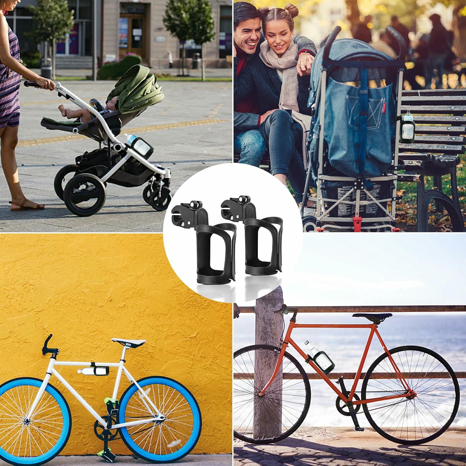 Portavasos Universal Ajustable para Cochecito y Bicicleta - 360 Grados, Ideal para Botellas y Tazas