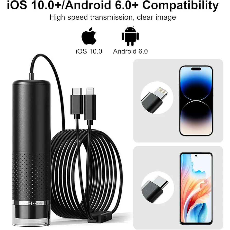 Microscopio digital USB 1080P HD, aumento de 50X a 1600X, portátil, compatible con dispositivos iOS y Android, ideal para observar joyas, piel, insectos y monedas (Negro)