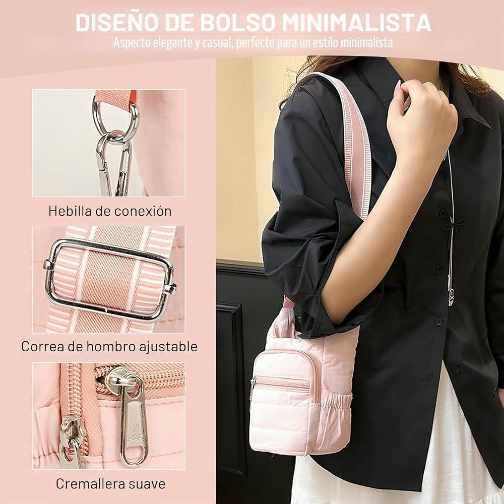 Bolsa de Transporte para Botella de Agua con Correa y Bolsillo para Teléfono, Rosado