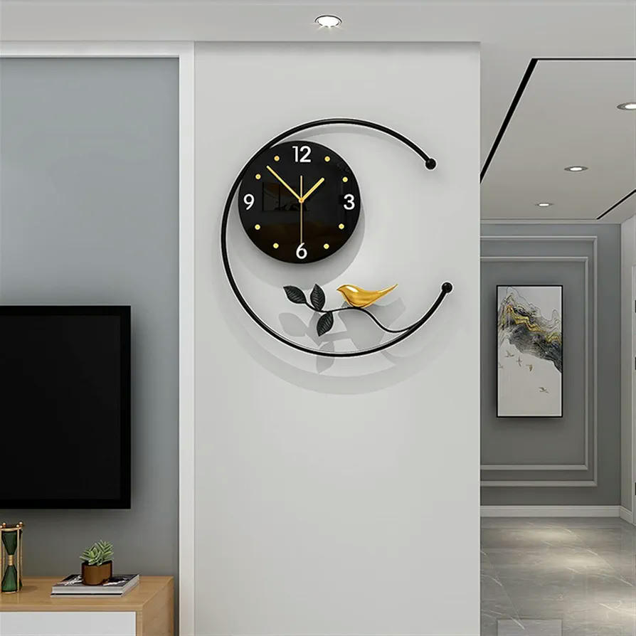 Reloj de Pared Moderno Grande, Reloj Decorativo para Sala, Diseño Creativo y Sencillo, Tamaño Mediano 45 x 46 cm (Color Negro y Dorado)