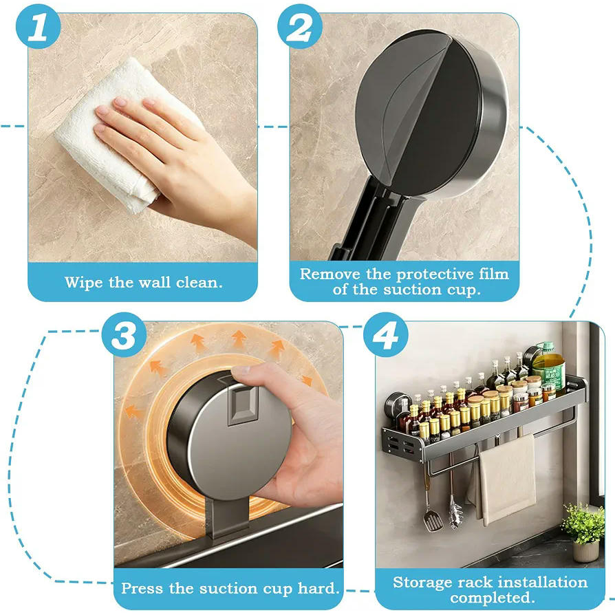 Estante de Ducha con Ventosa Sin Taladro, Organizador Multiusos para Baño y Cocina (Negro)