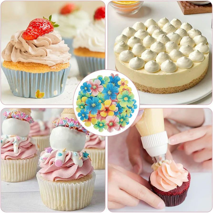 70 Piezas de Adornos Comestibles para Tartas y Postres con Flores Decorativas