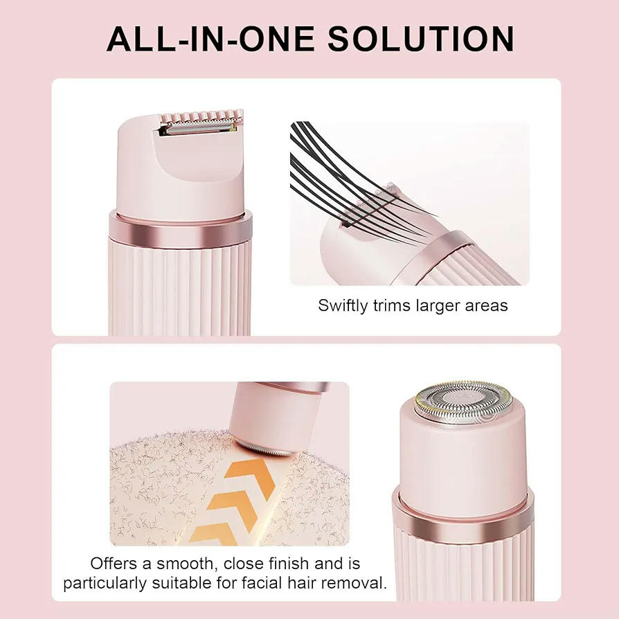 Afeitadora eléctrica 2 en 1 para mujer, doble cabezal, afeitadora resistente al agua, depiladora inalámbrica para rostro, cuerpo y zona íntima (rosa)