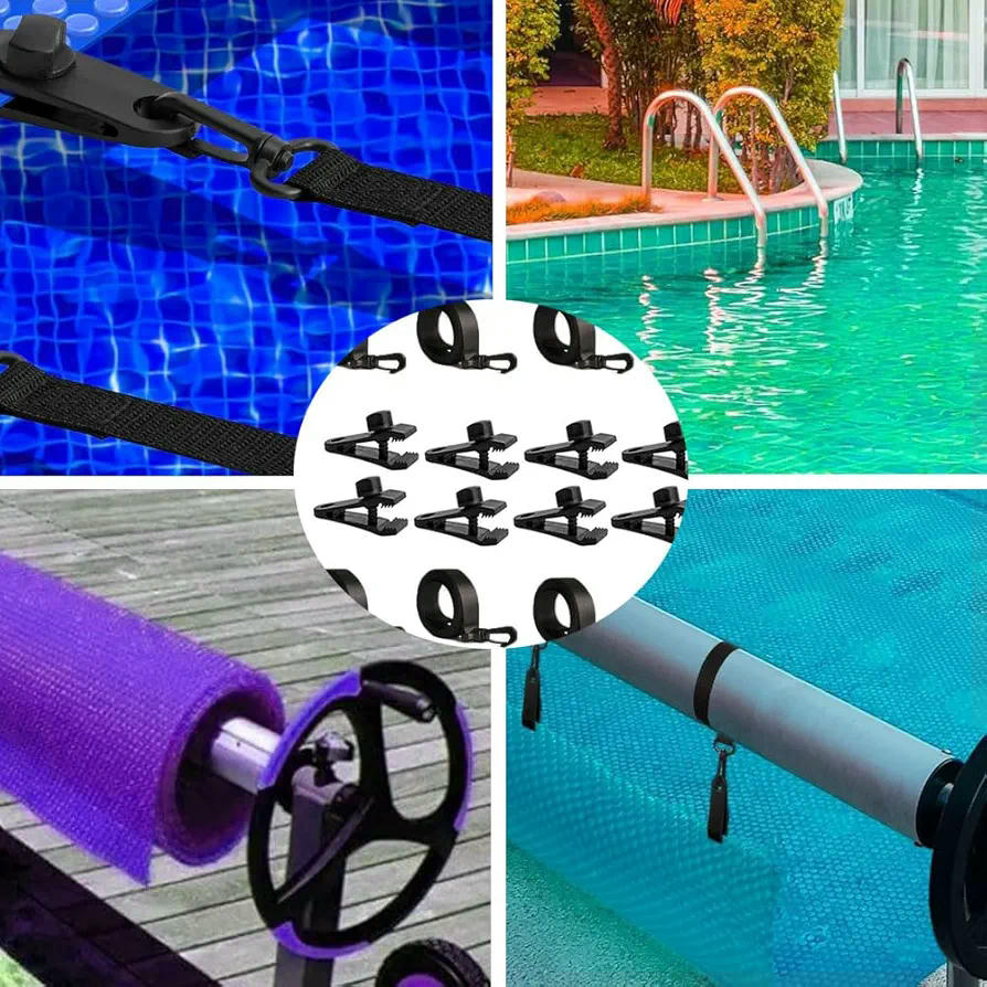 Juego de 8 bandas de sujeción y grapas para enrollador de piscina, accesorios para cubiertas solares, sistema de enrollado móvil, resistente y duradero