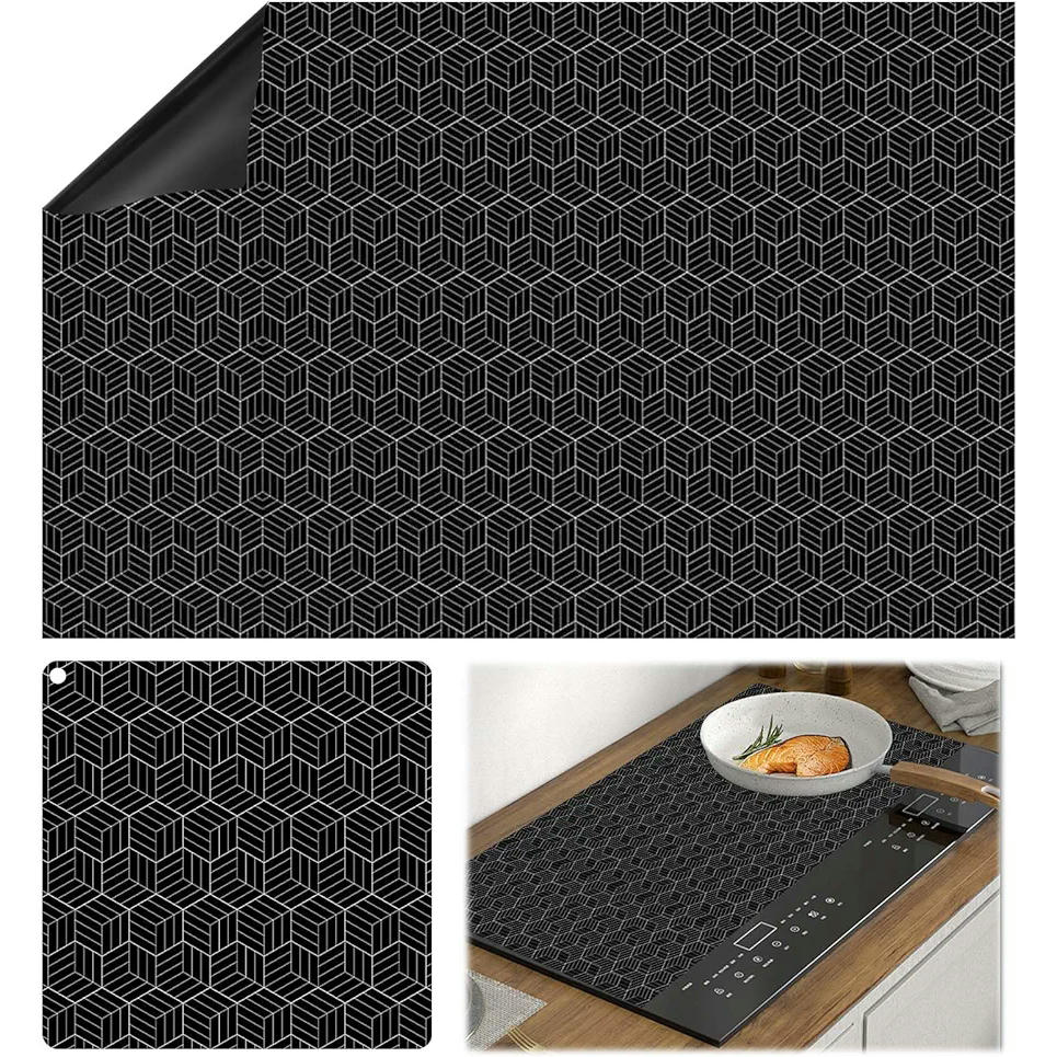 2 Alfombrillas de Silicona para Placas de Inducción, Protección Térmica, 25 x 25 cm y 52 x 78 cm, Color Negro