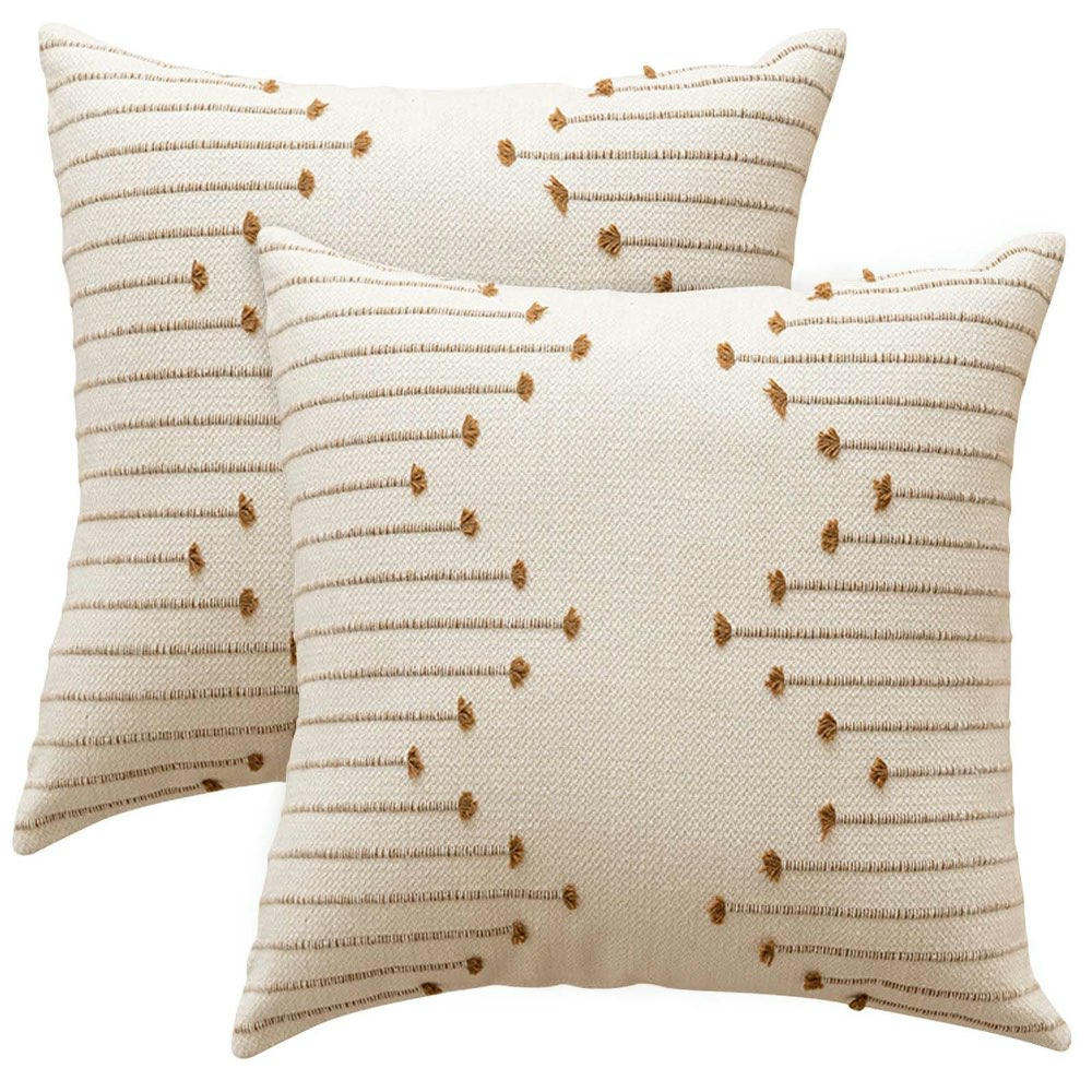 Juego de 2 Fundas de Almohada Decorativas Bordadas Cuadradas para Sofá y Cama, 45 x 45 cm, Beige y Marrón