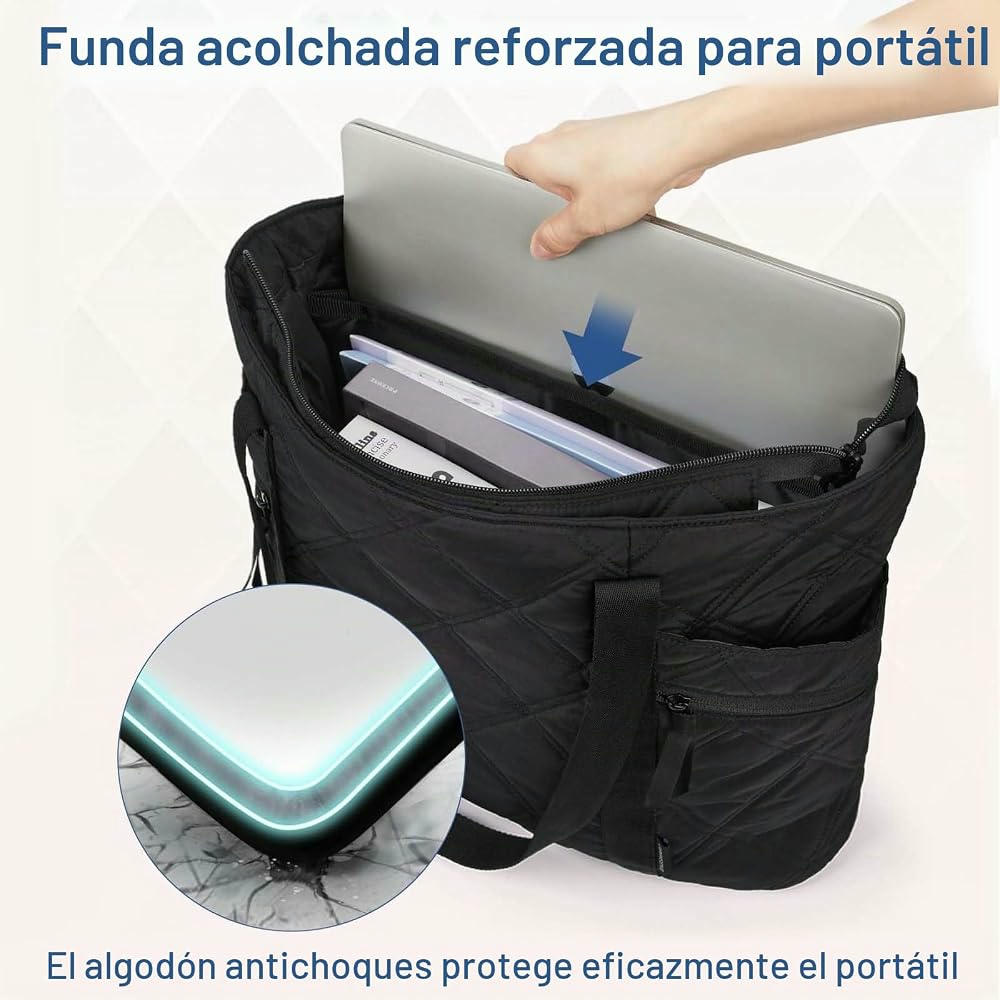 Bolso acolchado ligero para portátiles de 15,6 pulgadas, ideal para trabajo y viajes (Negro)