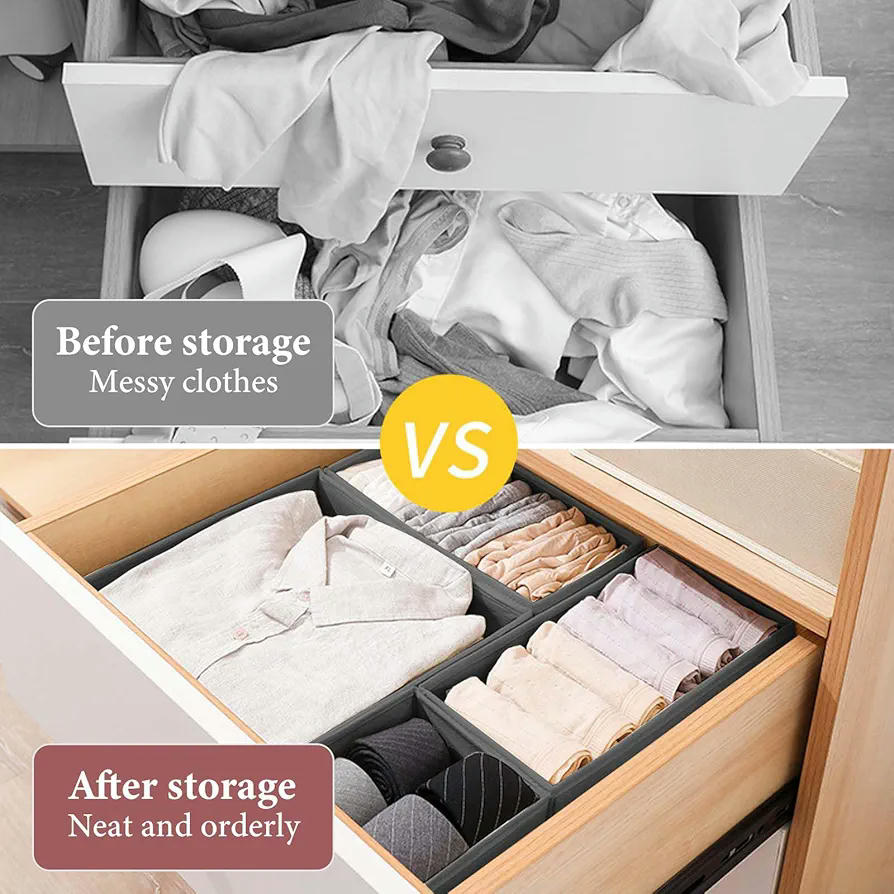 Cajas de Almacenamiento de Tela Plegables para Armario, Juego de 6 Organizadores de Ropa para Cajones, Ideal para Ropa Interior, Calcetines y Corbatas
