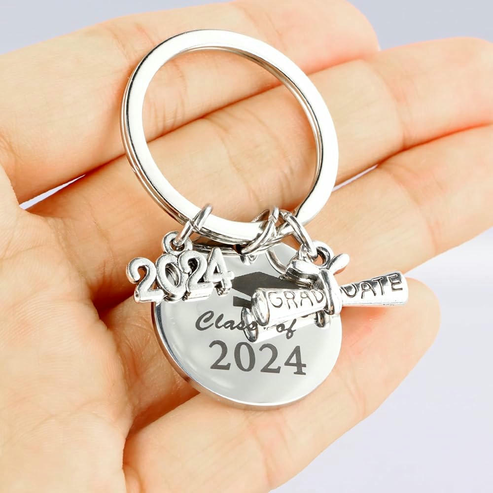 Clau de graduació d'acer inoxidable, record per graduats, regal per a amics i estudiants, classe de 2024, color platejat