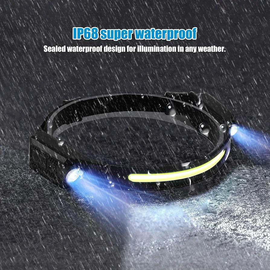 Linterna frontal LED recargable, 2 linternas superbrillantes con sensor de movimiento, 5 modos de iluminación, diadema impermeable, ideal para camping, correr, pesca y ciclismo