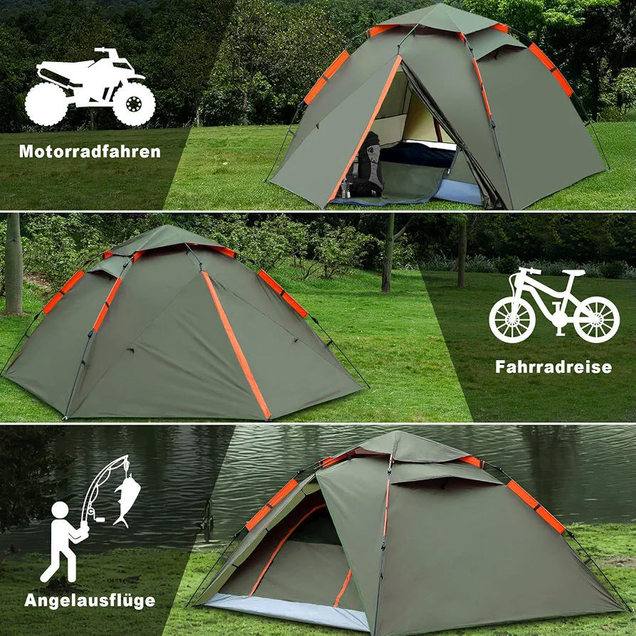 Tienda de campaña automática para 2 a 4 personas, 300 x 240 x 145 cm, impermeable y resistente al viento (Verde)