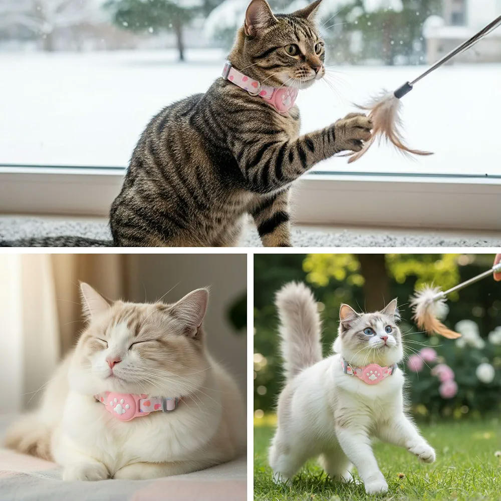 Collar Ajustable para Gatos con Cierre de Seguridad y Correa Elástica - Color Rosa