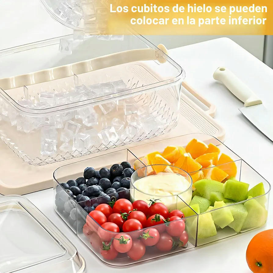 Bandeja de Aperitivos con Tapa, Recipiente Hermético para Alimentos con Asa Portátil y Compartimentos
