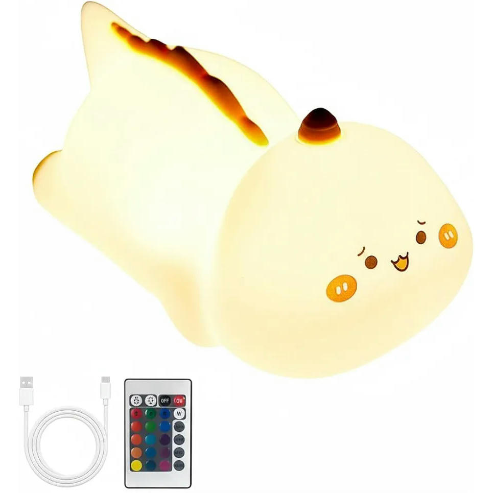 Luz nocturna infantil de silicona tipo dinosaurio, 16 colores regulables RGB, 4 niveles de brillo, luz quitamiedos para niños, lámpara recargable USB
