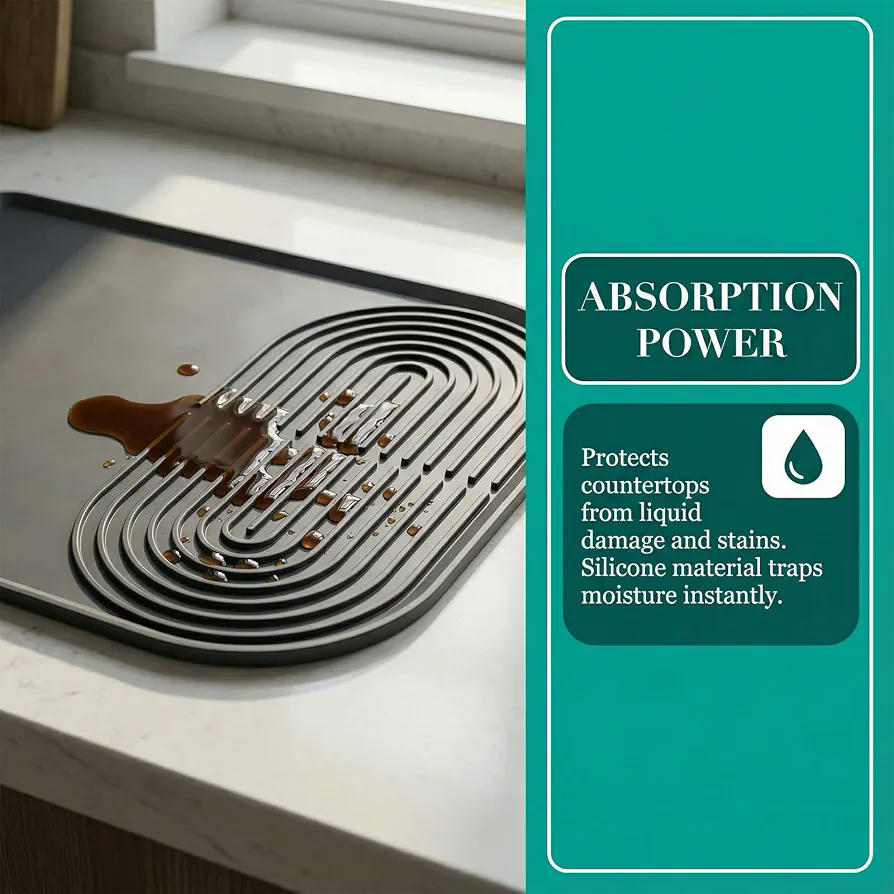 Alfombrilla de Silicona Antideslizante para Cafetera 60x40cm, Ideal para la Cocina y el Baño