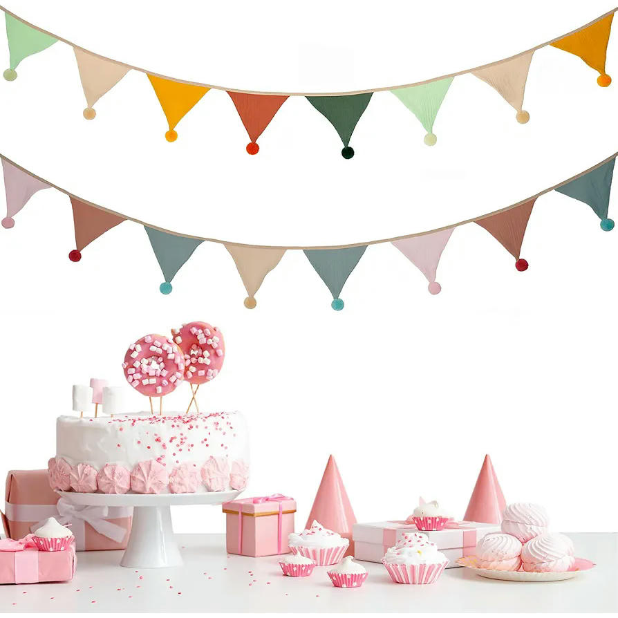 Banderines de fiesta multicolores de algodón, 2 piezas de 2,6 metros, decoración infantil para habitaciones, ideal para bodas, cumpleaños y baby showers