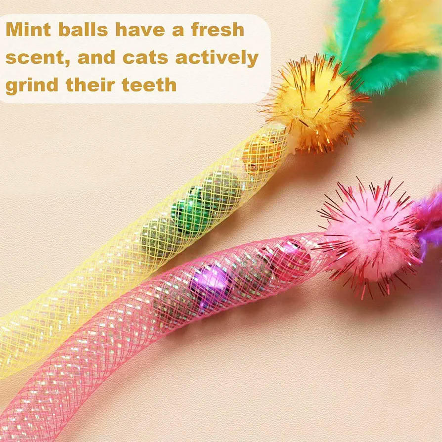 3 Piezas de Juguete para Gatos con Hierba Gatera, plumas y sonidos de cascabel (Multicolor)