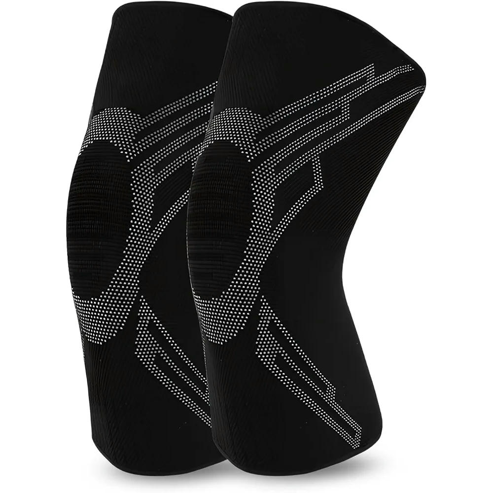 Juego de Dos Rodilleras de Compresión con Tiras Antideslizantes, Suaves y Transpirables, Talla L (Negro)