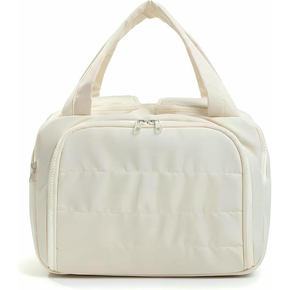 Bolsa de Maquillaje Grande Impermeable para Viaje con Compartimentos, 30x19x21 cm, Color Blanco