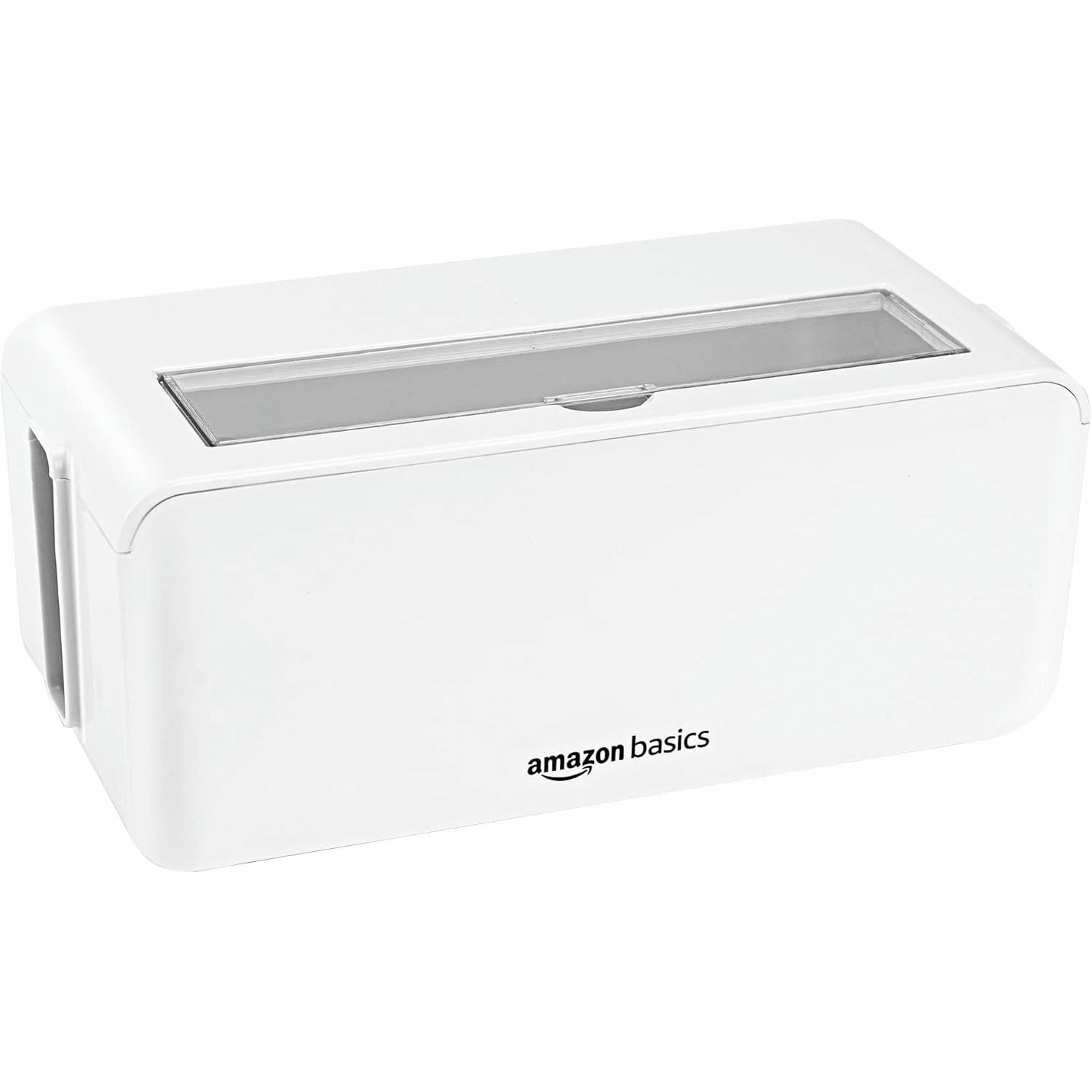 Amazon Basics - Caja organizadora de cables para ocultar y organizar cables, tamaño Pequeña, Blanco
