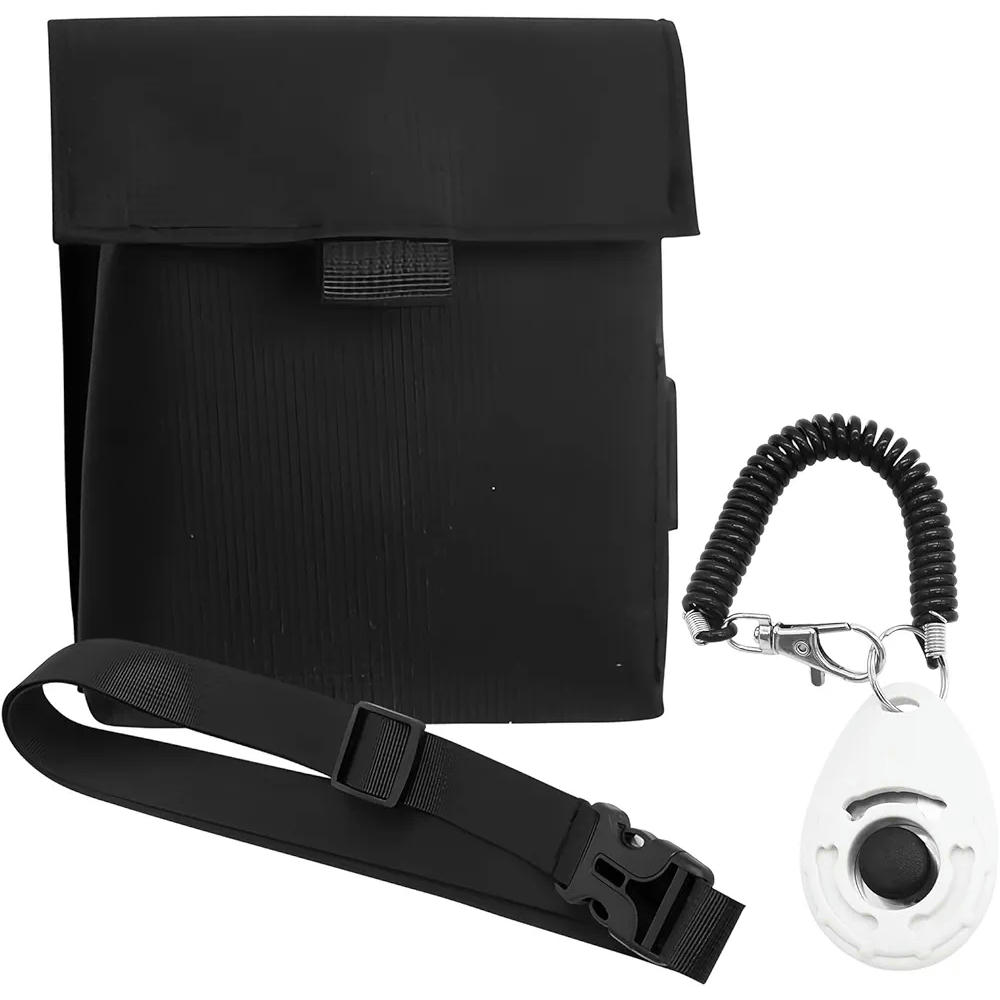 Bolsa de premios para perros, modelo multifuncional con clicker de entrenamiento, tela Oxford, color negro, con cinturón ajustable, ideal para paseos y entrenamiento